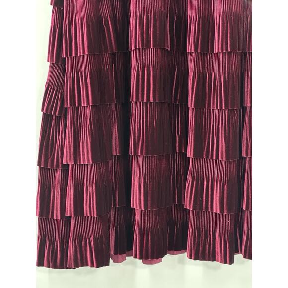 NWT Bronx & Banco Burgundy Velvet Tiered Maxi Gown XL US10 Gold Trim Pleated - Picture 7 of 16